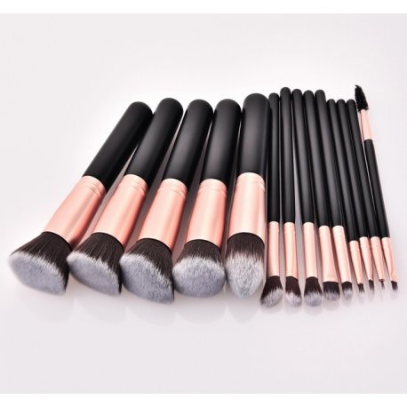 GlamRush Zestaw pędzli do makijażu - Kabuki Black - Rose Gold Brush Set G270 - 14 szt. + etui/kosmetyczka GlamRush Zestaw pędzli do makijażu - Kabuki Black - Rose Gold Brush Set G270 - 14 szt. + etui/kosmetyczka