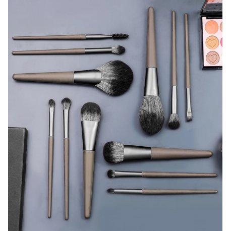 GlamRush Zestaw pędzli do makijażu - Steel Grey Brush Set G350 - 12 szt. + etui/kosmetyczka
