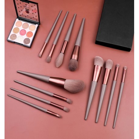 GlamRush Zestaw pędzli do makijażu - Copper Brown Brush Set G340 - 12 szt. + etui/kosmetyczka