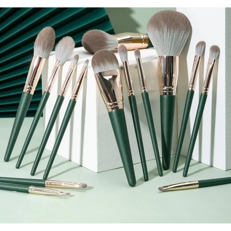 GlamRush Zestaw pędzli do makijażu - Emerald Brush Set G320 - 14 szt. + etui/kosmetyczka