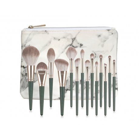 GlamRush Zestaw pędzli do makijażu - Emerald Brush Set G320 - 14 szt. + etui/kosmetyczka