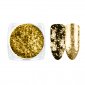 Chrome Flakes 01 złoty - pyłek do paznokci + aplikator - 2 sposoby aplikacji
