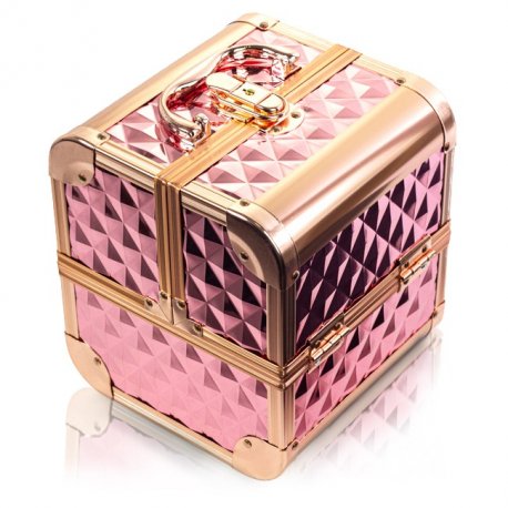 GlamRush kuferek na kosmetyki z lusterkiem - Diamond Rose Gold 3D S