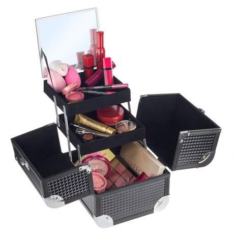 GlamRush kuferek na kosmetyki z lusterkiem - Black 3D S