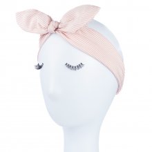 Elastyczna opaska do włosów z kokardą - na gumce - paski różowo-białe