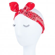 Elastyczna opaska do włosów z kokardą - na gumce - bandana czerwona