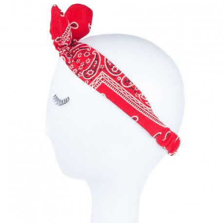 Elastyczna opaska do włosów z kokardą - na gumce - bandana czerwona