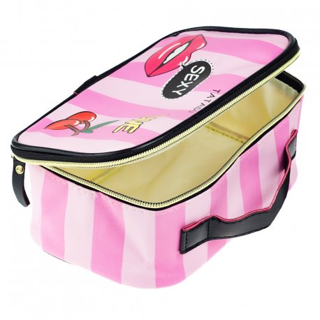 Tatadu - Kosmetyczka podróżna kuferek - różowa w paski
