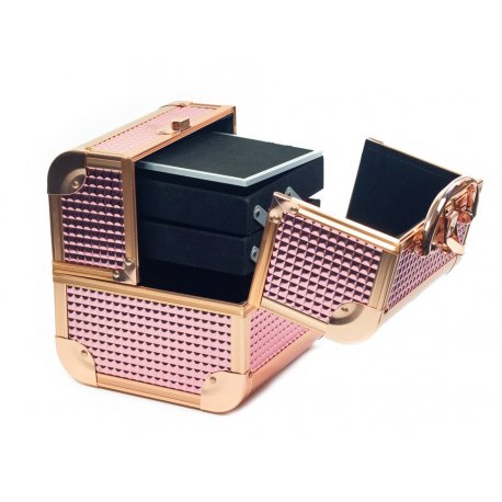 GlamRush kuferek na kosmetyki z lusterkiem - Rose Gold 3D S