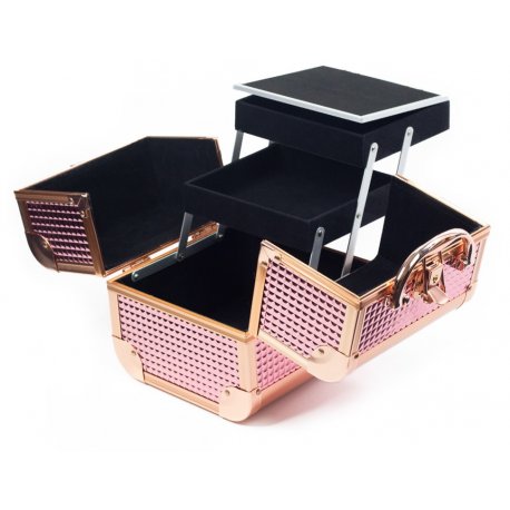 GlamRush kuferek na kosmetyki z lusterkiem - Rose Gold 3D S