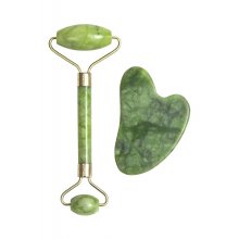 Zestaw dwustronny roller jadeitowy + Kamień GUA SHA z zielonego jadelitu