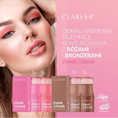 Claresa Cheek 2 Cheek Blushr stick kremowy Róż w sztyfcie - 02 Neon Coral 6g