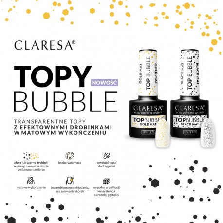 Claresa Bubble top Black Mat no wipe - Matowy top z czarnymi kropkami bez przemywania - 5g