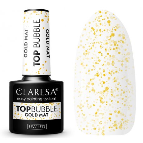 Claresa Bubble top Gold Mat no wipe - Matowy top ze złotymi kropkami bez przemywania - 5g