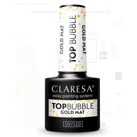 Claresa Bubble top Gold Mat no wipe - Matowy top ze złotymi kropkami bez przemywania - 5g