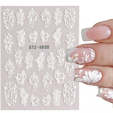 Białe naklejki koronkowe, białe kwiaty 3D - STZ-5D35