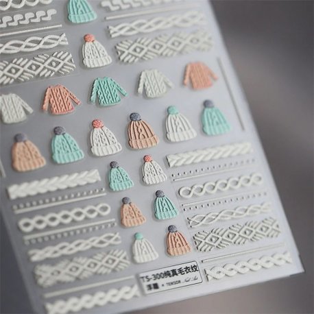 Sweterkowe naklejki na paznokcie 3D, sweterkowy manicure