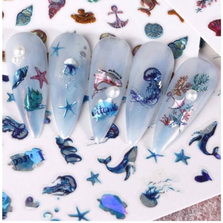 Morskie naklejki na paznokcie - meduzy, rozgwiazdy JO-1394