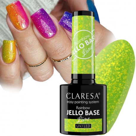 Claresa Rainbow Jello Base - Lime - bezkwasowa baza hybrydowa z kawałkami folii 5 g