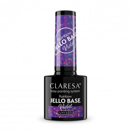 Claresa Rainbow Jello Base - Violet - bezkwasowa baza hybrydowa z kawałkami folii 5 g