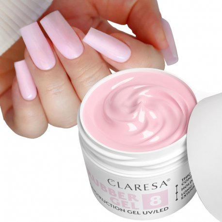 Claresa Rubber Gel UV/LED 8 (mleczny róż) - żel konstrukcyjny z tiksotropią 45 g