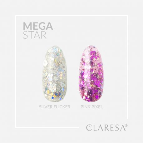 Claresa Mega Star Art Gel - Silver Flicker - brokatowy żel do zdobień 10 g