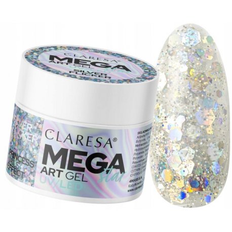 Claresa Mega Star Art Gel - Silver Flicker - brokatowy żel do zdobień 10 g