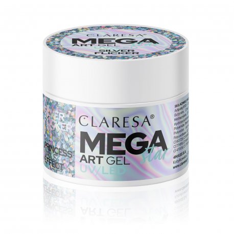 Claresa Mega Star Art Gel - Silver Flicker - brokatowy żel do zdobień 10 g