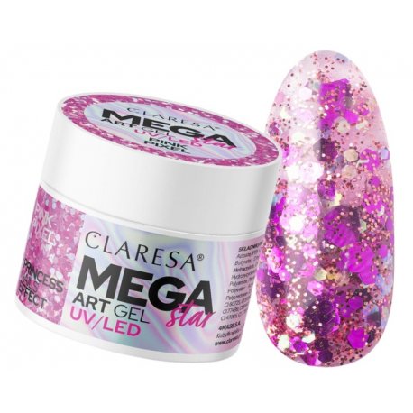 Claresa Mega Star Art Gel - Pink Pixel - brokatowy żel do zdobień 10 g