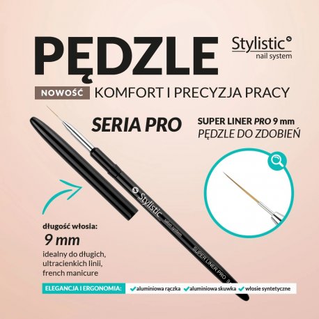 Claresa Stylistic Super Liner Pro - Cienki pędzel do żelu, zdobienia paznokci 9 mm